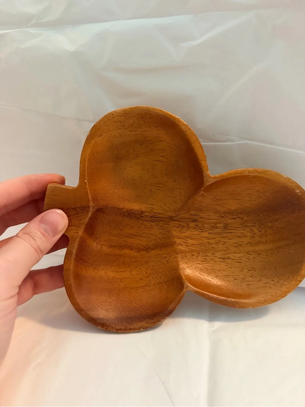 Handcrafted Wood Clover trinket Bowl - Brown